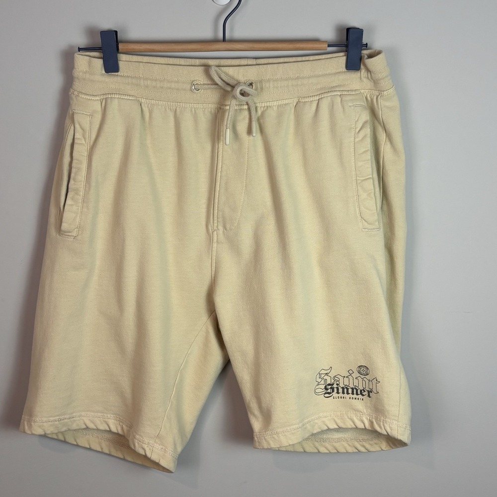 Saint Sinner Men's Beige Yellow Cotton Blend Drawstring Shorts Sz Large Comfort